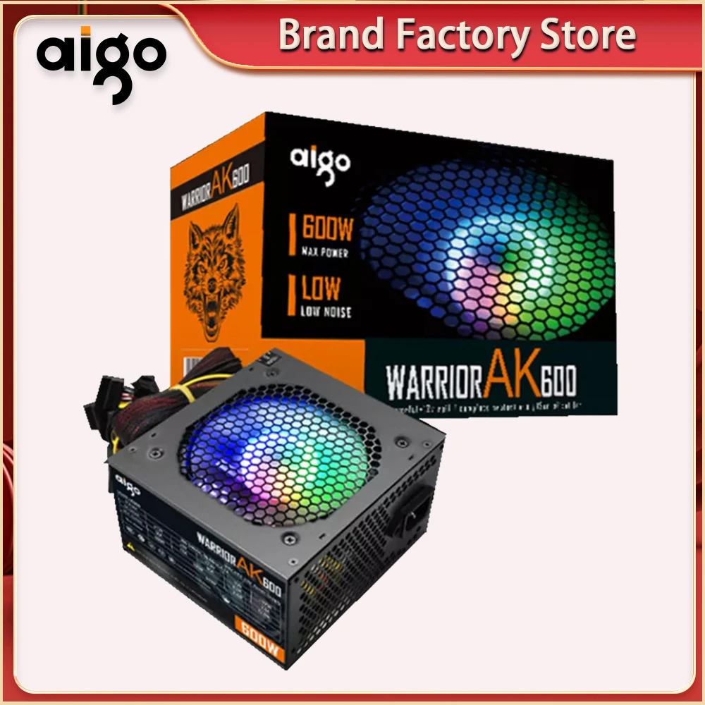 Aigo max 600W PC PSU Power Supply unit Mute Gaming Quiet 120mm rgb Fan 24pin 12V ATX Desktop computer Power Supply for BTC