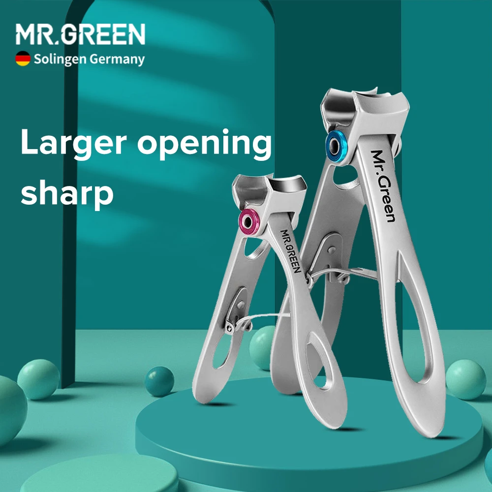 MR.GREEN Nail Clippers Set Stainless Steel Wide Jaw Opening Manicure Fingernail Cutter Thick Hard Ingrown Toenail Scissors 2Pcs