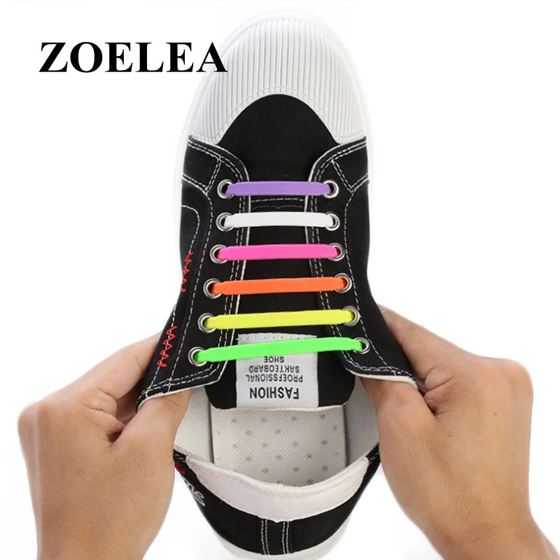 16pcs/lot Silicone Shoelaces Elastic Shoe Laces Special No Tie Shoelace for Men Women Lacing Rubber Zapatillas 13 Colors