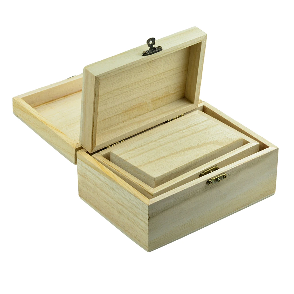 3pcs Wood Box Unfinished Wooden Jewelry Storage Case DIY Craft Gadgets Gift Wooden Organizer Boxes