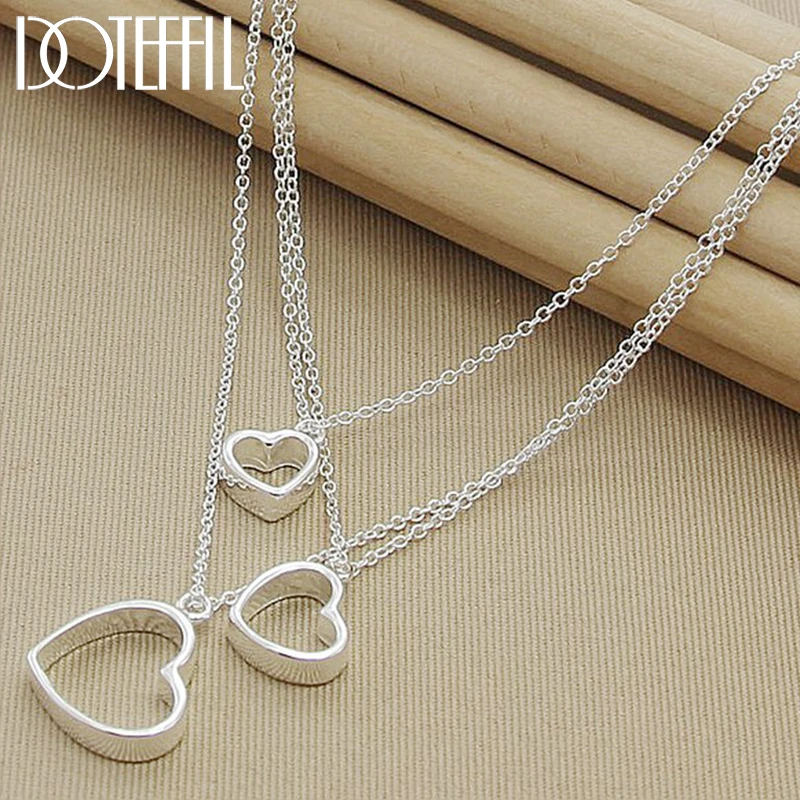 DOTEFFIL 925 Sterling Silver Three Hearts Pendant Necklace For Women Wedding Engagement Party Jewelry