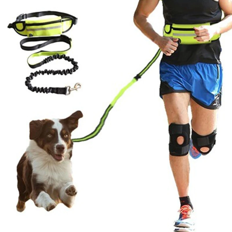 Dog Traction Rope Free hands Dog Leash with Waist Bag Pull dog Running Retractable ElasticBelt Reflective Harnesses Dog supplies