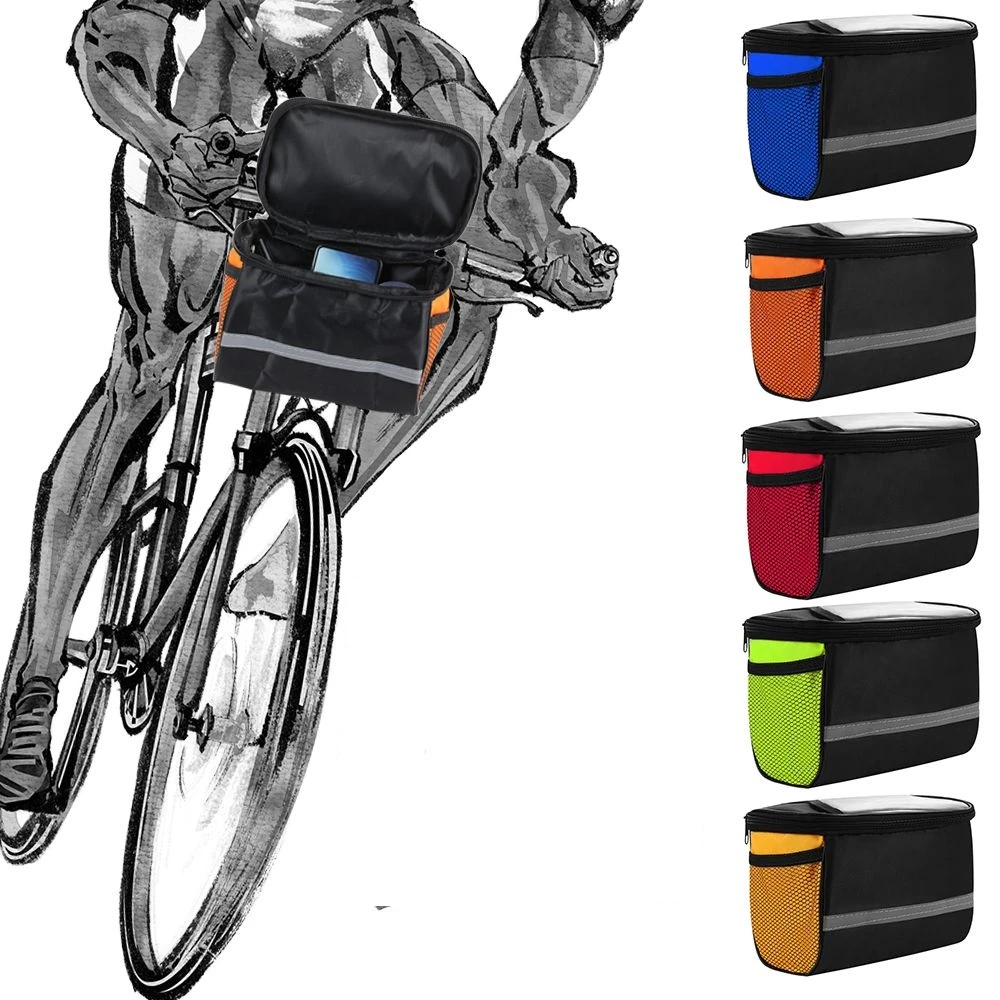1Pc Oxford Cloth Cycling Bags Safety Reflective Strip Bicycle Handlebar Zipper Bag Bike Front Tube Pannier Rack Basket Accessory