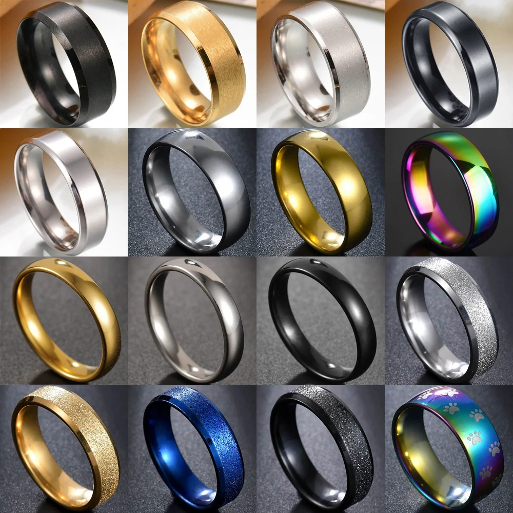 Thin Titanium Steel Couple Rings Simple Fashion Black Gold Finger Ring For Women and Men Mens Jewelry Gifts