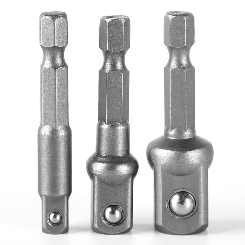 3pcs/set Chrome Vanadium Steel Socket Adapter Hex Shank to 1/4