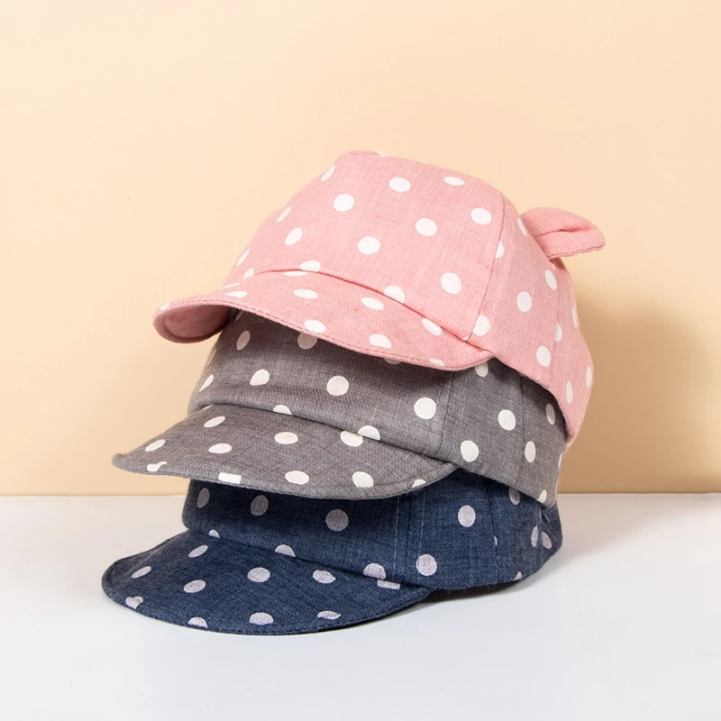 Children Sun Hats Toddler Cap Cute Dot Baby Cap Girl Boys Sun Hat With Ear For Spring Newborn Photography Props Baseball Cap