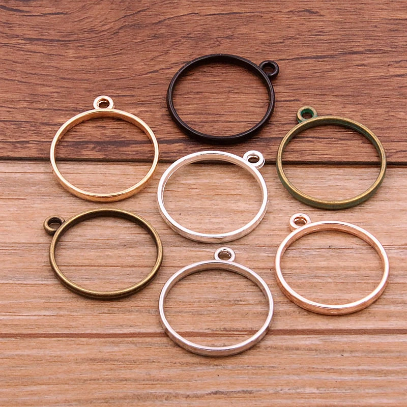 10Pcs 28*32mm 7 Color Alloy Jewelry Accessories Circular Round Charm Hollow Glue Blank Pendant Tray Bezel