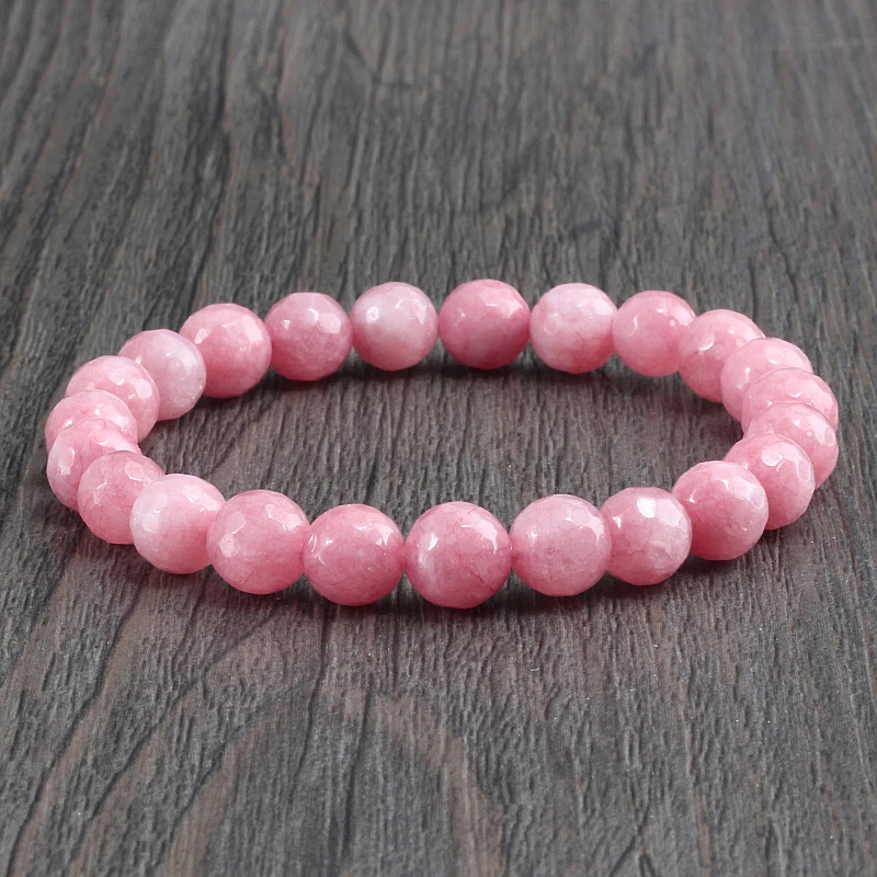 Fashion Natural Stone Pink Rose Powder Gem Beads Bracelet Women Bracelets Elastic Bangles Jewelry Yoga Lover Girl Gifts Handmade