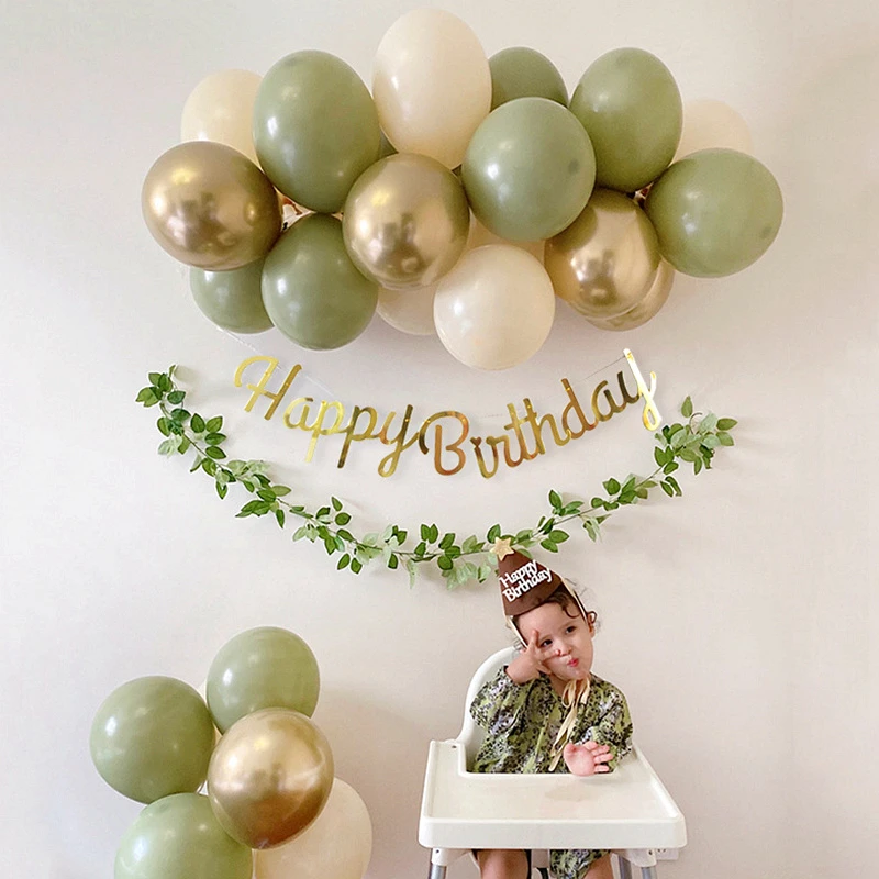 19pcs Bean Green Latex Balloons Garland Arch Kit Baby Shower Wedding Jungle Birthday Party Decorations Kids Helium Balloon Arch