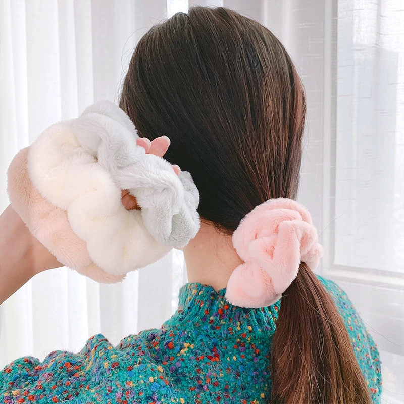 Winter Warm Soft Hair Scrunchies for Women Girls Cute Plush Elastic Hair Band Multicolor Rubber Band Hair Loop Hair Accessories