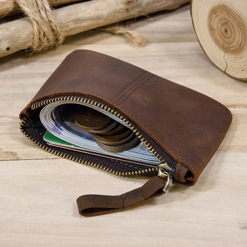 Men's Genuine Leather Zipper Coin Wallet Wowen natural Leather Mini Short Purse Card Holder Change Purse For Man Clutch Wallets