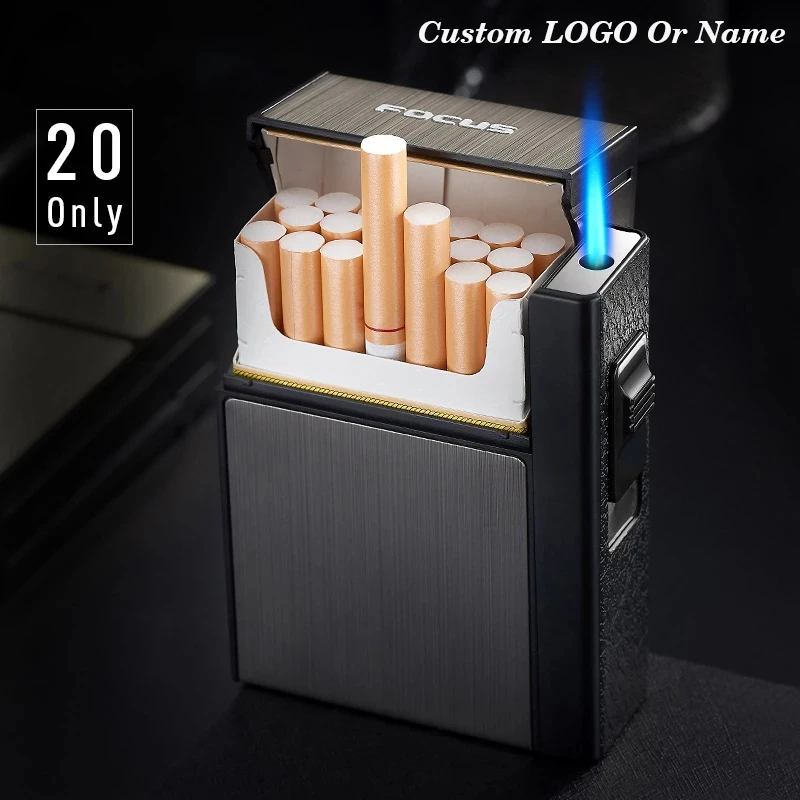 20 Pcs Metal Cigarette Box Automatic Cigarette Case Cigarette Capacity Lighter Gas Lighter Turbo For Men Smoking Nice Gift