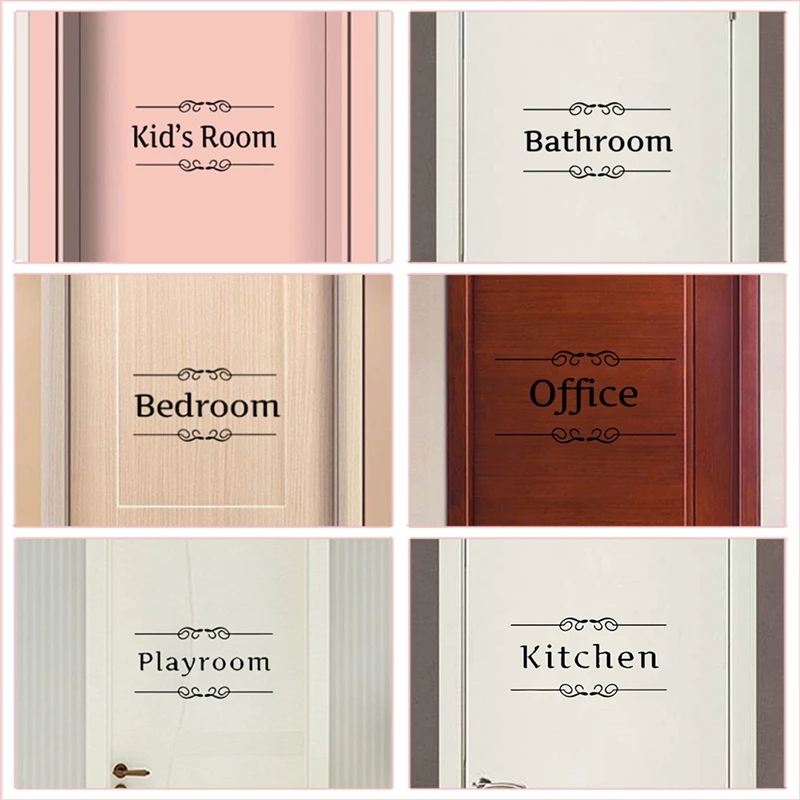 Kitchen Bathroom Bedroom Playroom Office WC Entrance Sign Door Stickers For Home Decoration Diy Vinyl Wall Art Toilet Decals