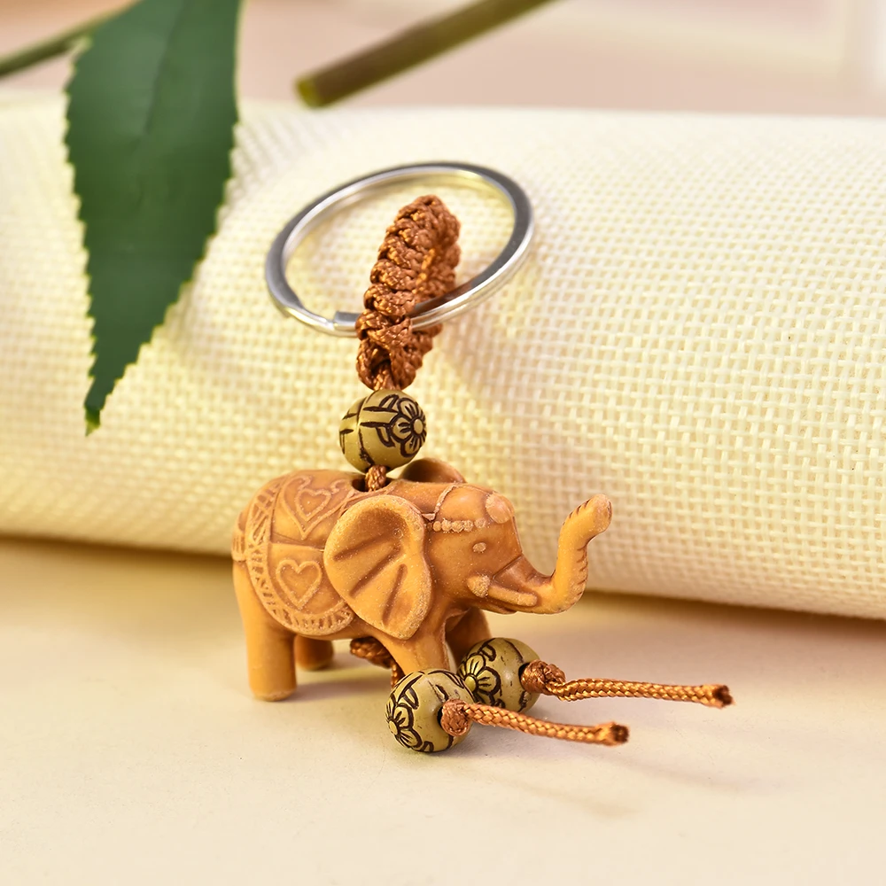 Women Men Lucky Wooden Elephant Carving Pendant Keychain Religion Chain Key Ring Keyring Jewelry Wholesale cute keychain