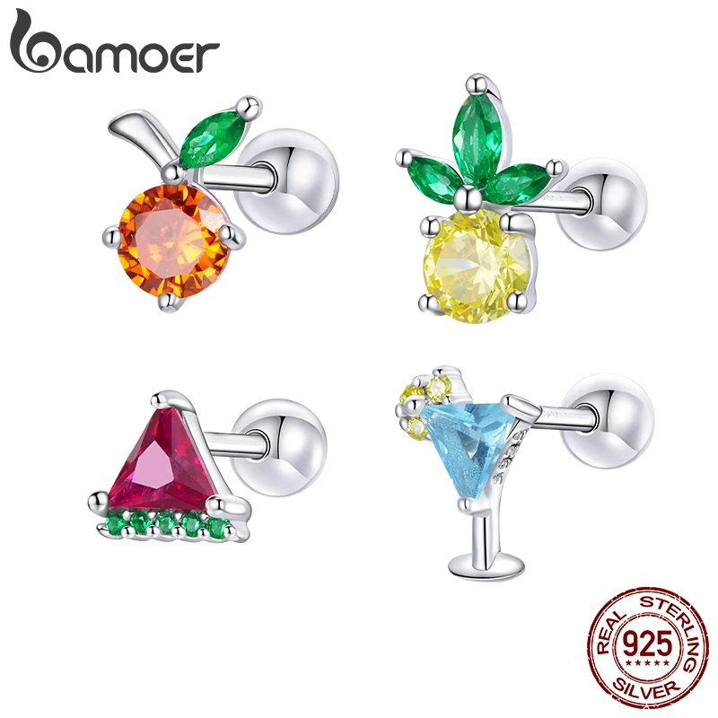 bamoer Single piece Summer Fruit Ice Creams Drinks Stud Earrings for Women Piercing Earrings 925 Sterling Silver Jewelry BSE489