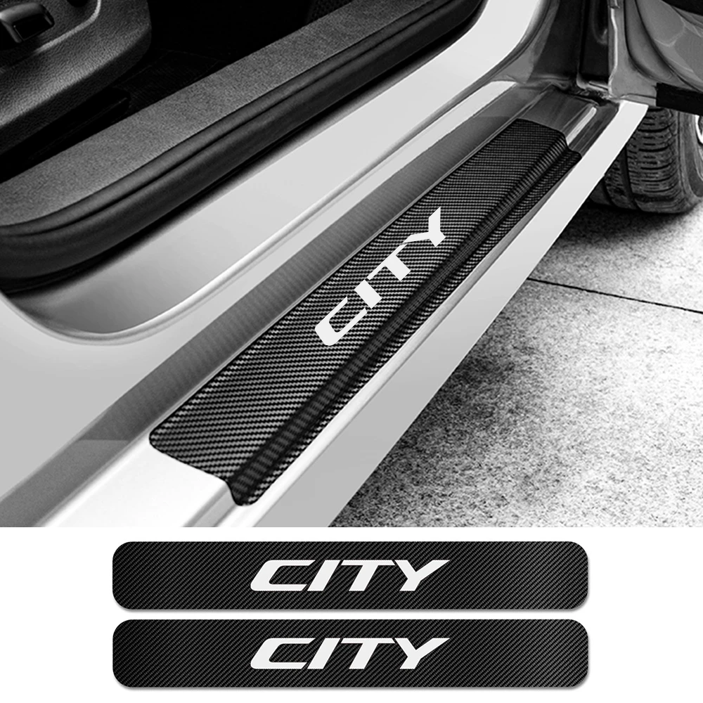 For Honda City 4PCS Car Door Plate Scuff Protection Door Step Decoration Sticker Cover Carbon Fiber Decal Car Tuning Accessories