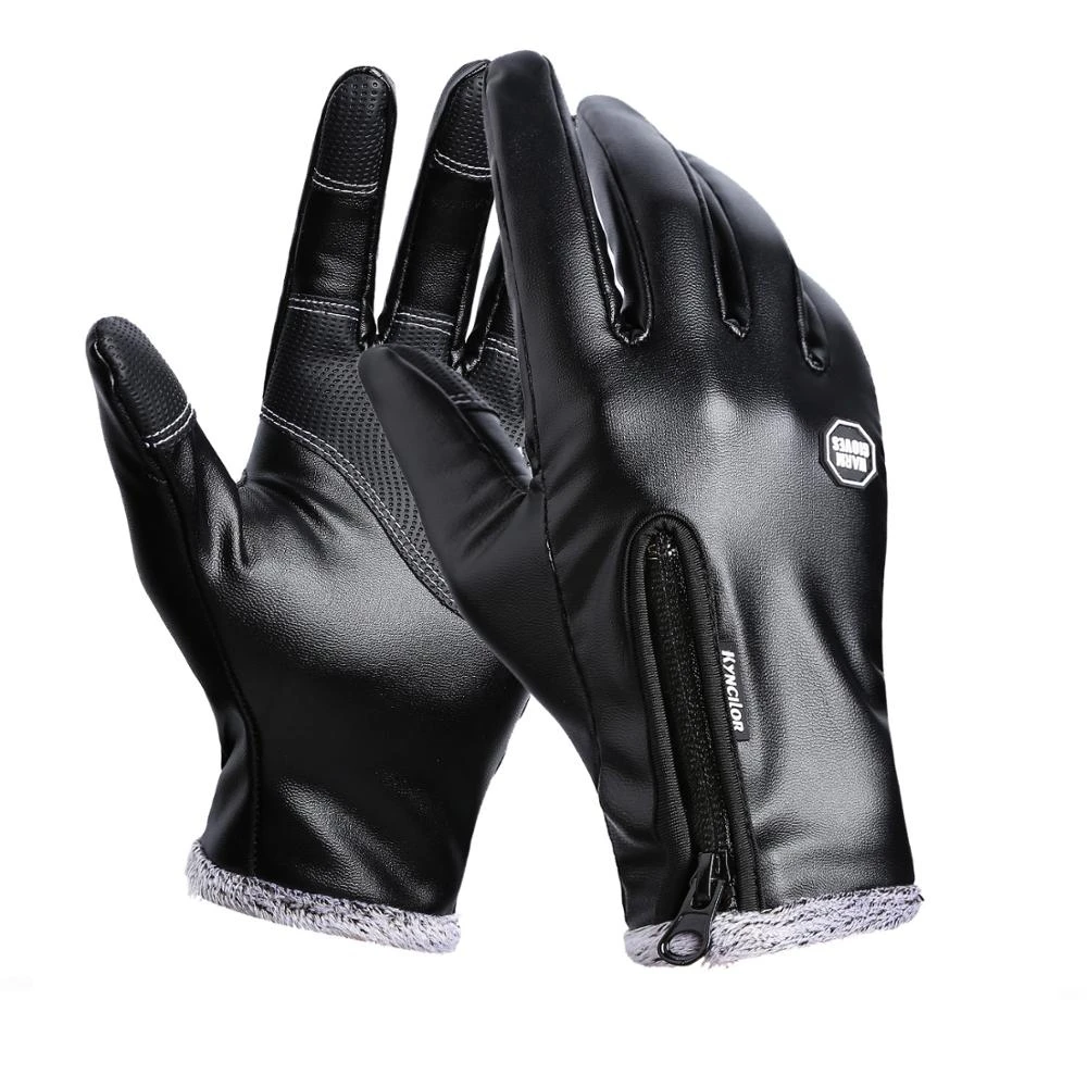 Winter Men Women Cycling Gloves Full Finger Leather Gloves Waterproof Windproof Antiskid Touch Screen Ski Outdoor Sports Gloves