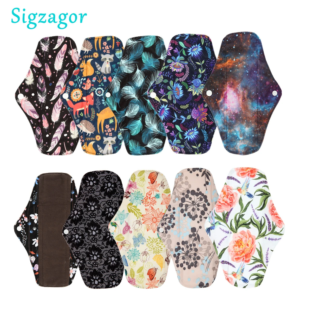 [Sigzagor] 1 LONG Panty Liner Reusable Washable CHARCOAL Bamboo Mama Cloth Pad, Menstrual Maternity Pad,10in/25cm,11 Designs