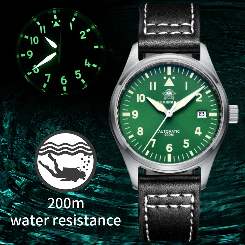 Automatic Mechanical Men's watch Sapphire Crystal Stainless Steel NH35 Pilot watch1940  Leather Waterproof automatic watch men