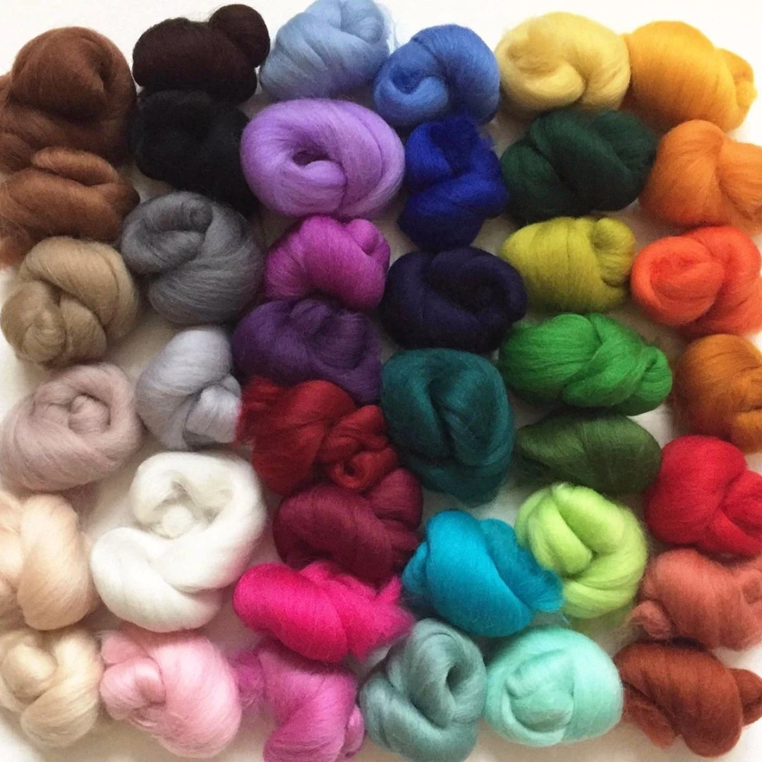 108g Mix 36 Colors Merino Felting Wool Tops Soft Roving Wool Fibre for Needle Felting & Wet Felting DIY Doll Needlework