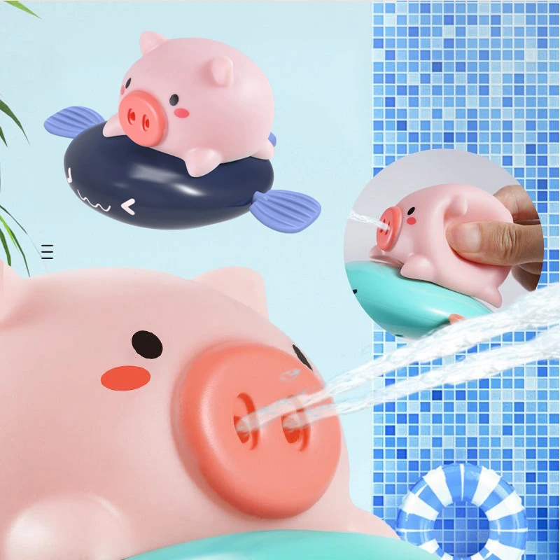 Bathroom Cute Cartoon Animal Pull Bath Toys Pig Baby Water Toy Infant Swim Fish Wound-up Chain Clockwork Beach Toy Kids Gifts