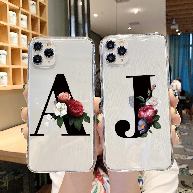 Alphabet Letter Phone Case For iPhone XR 12 11 13 Pro XS Max X 7 Cases For iPhone 7 6 6S 8 Plus 7Plus SE 2020 Transparent Cover