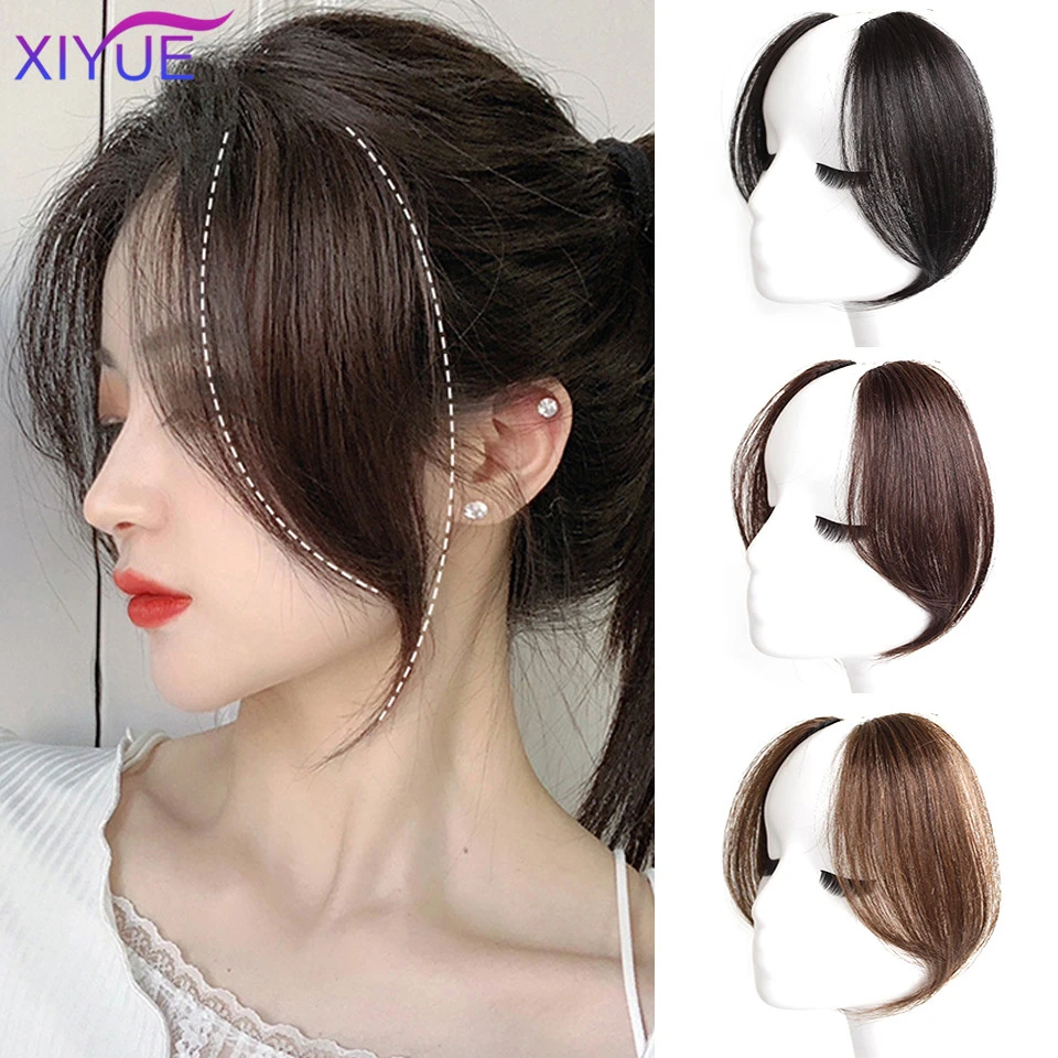 XIYUE Middle-part Bangs Hair Extensions Clip in the Front Side Bangs Synthetic Fake Fringe Hairpiece French Middle Part Bangs