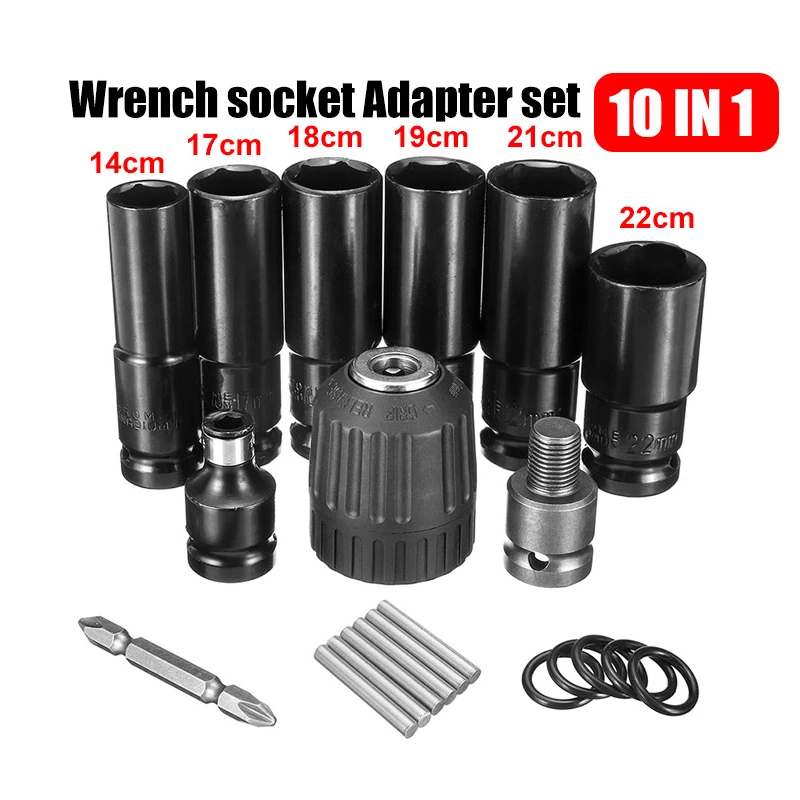 10pcs Electric Impact Wrench Hexs Socket Head Set Kit Drill Chuck Drive Adapter SET for Electric Drill Wrench Screwdrivers