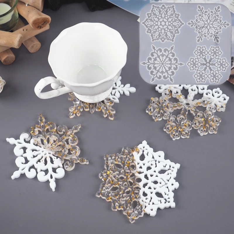 Crystal Epoxy Resin Mold Handmade Snowflake Coaster Silicone Mold Petal Lace Coaster Silicone Mold For Resin