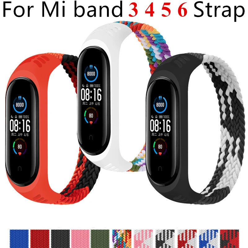 For Xiaomi Mi Band 6 5 3 4 Elastic Braided Solo Loop Strap For Mi band 4 5 6 Replaceable Nylon Bracelet Nylon silicone Wristband