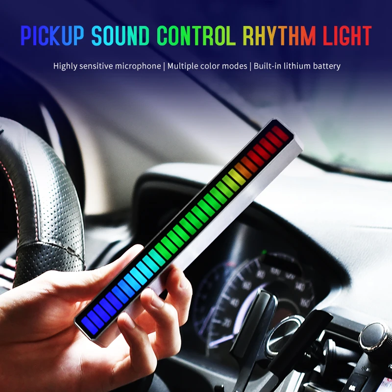 32LED Voice-activated Pickup Rhythm Light Car Atmosphere Desktop Audio Spectrum RGB Colorful LED Sound Music USB Light Adjustabl