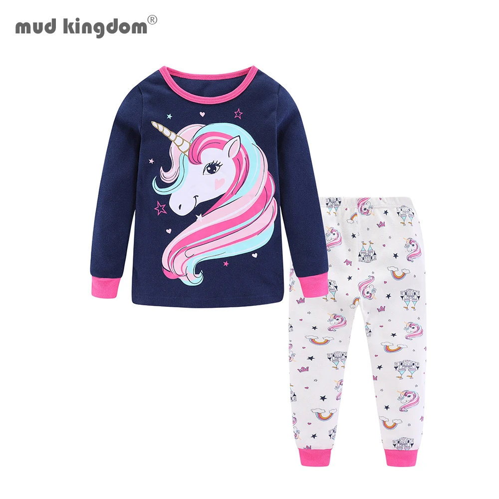 Mudkingdom Girls Boys Pajama Set Long Sleeve Cute Cartoon Unicorn Print Tops and  Pants Kids Sleepwear Outfits Children Clothes