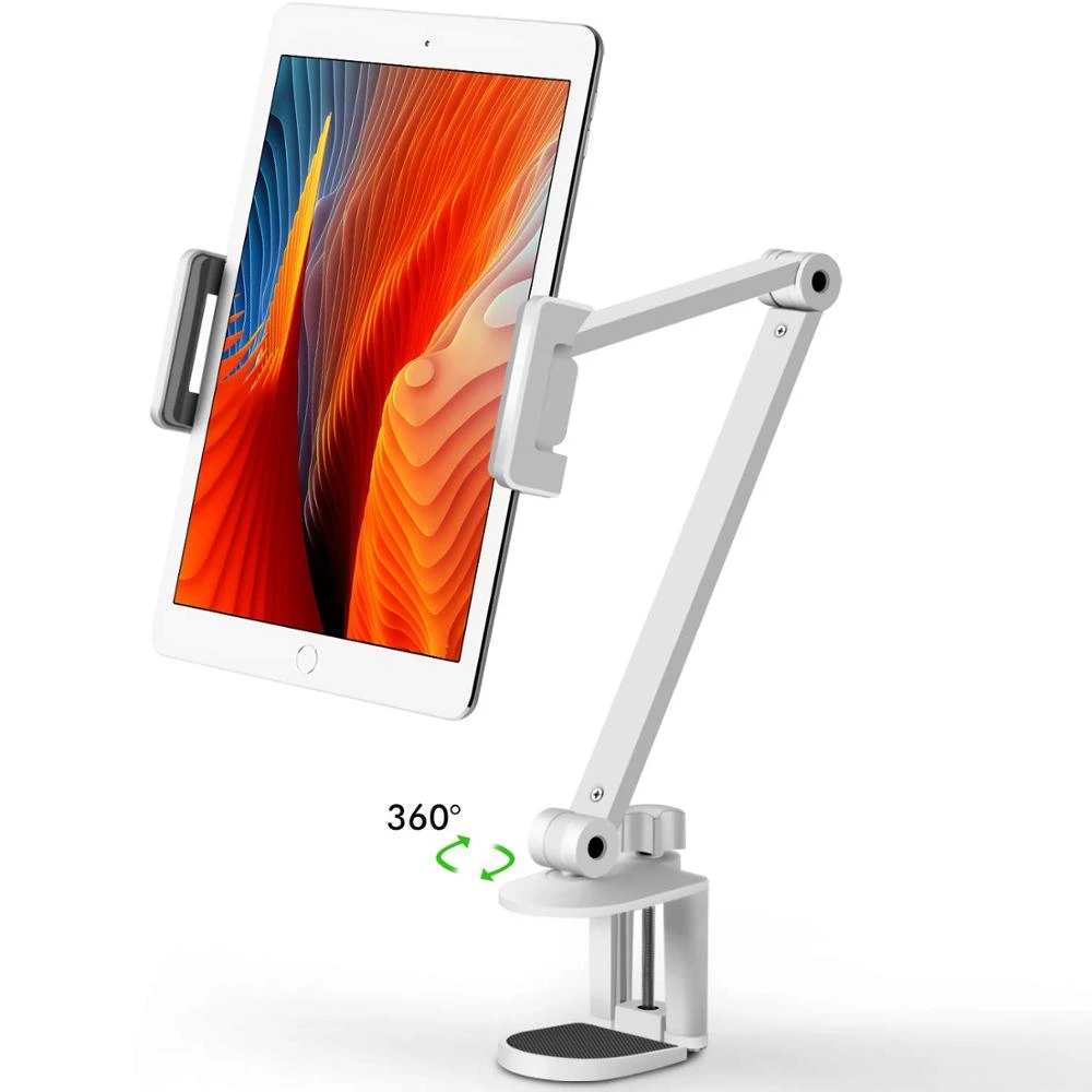 Tablet Stand Rotating Long Arm Mobile Phone Holder Height/Angle Adjustable Aluminium Alloy Tablet Mount for 4-13'' iPhone iPad
