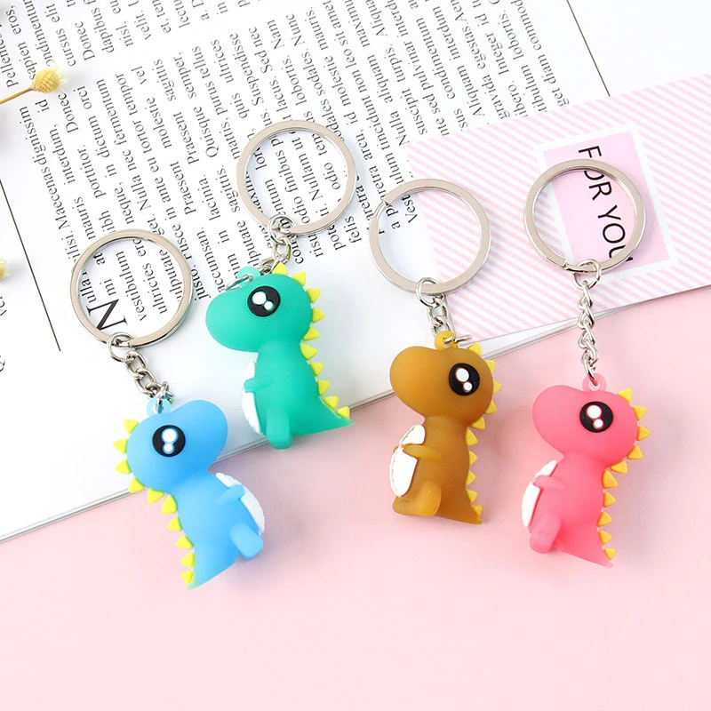 Four Color Cute Cartoon Little Dinosaur Keychain Animal Key chains For Women Bag Charm Key Ring Pendant Gifts A350