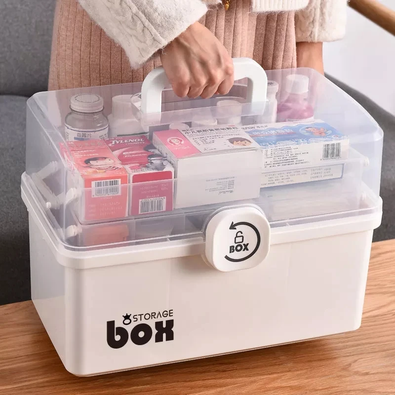 Plastic Tier Medicine Boxes Storage Box Large Capacity Drawer Sundries Organizer Folding Medicine Chest Storage First Aid Kit