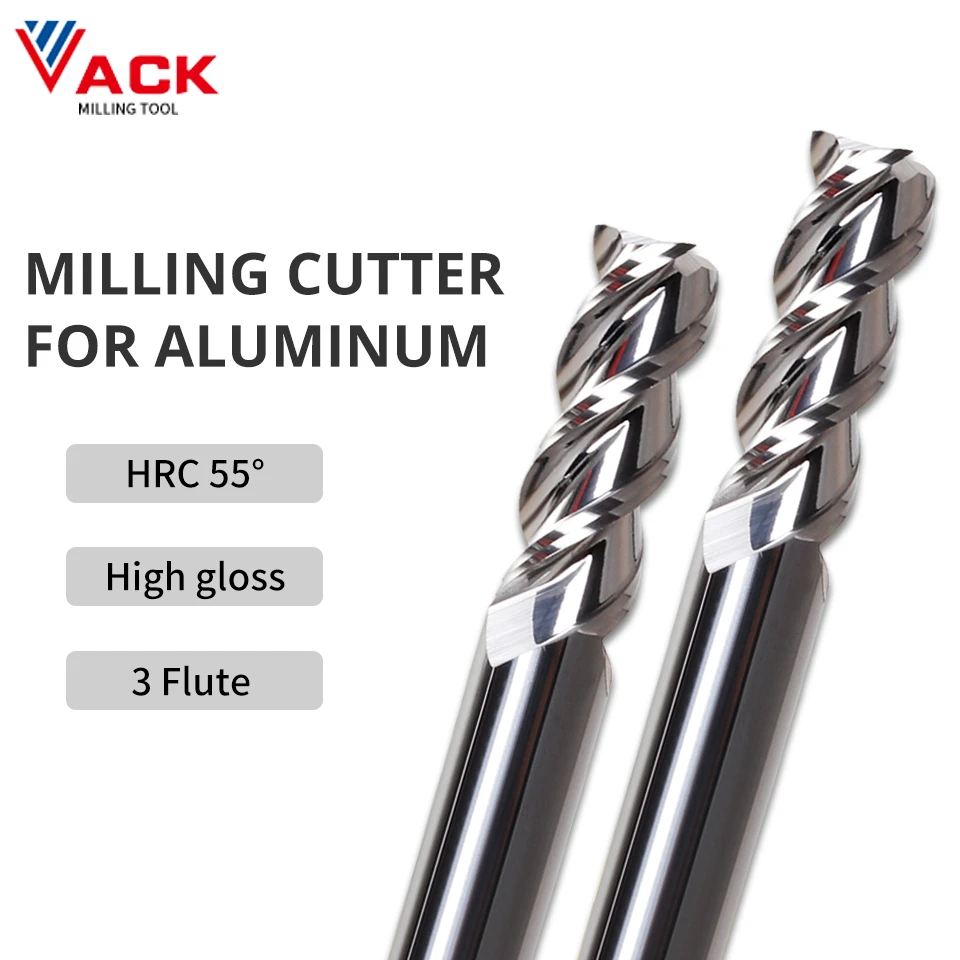 VACK HRC55 Aluminum Milling Cutter Router Bit Alloy Coating Tungsten Steel Milling Tools For Cnc Maching 3Blade Endmills 4/6/8mm