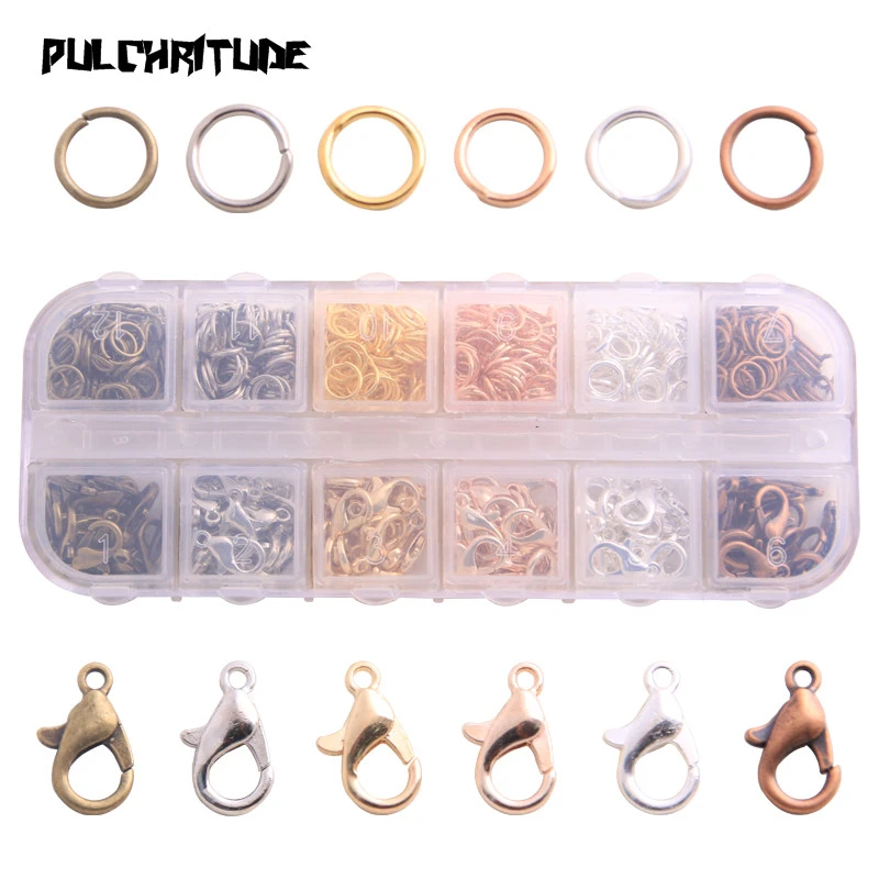 1 Box 4 Styles 7 Color Lobster Clasp Open Jump Rings Split Rings Link Loop For DIY Jewelry Kit Making Findings Connector