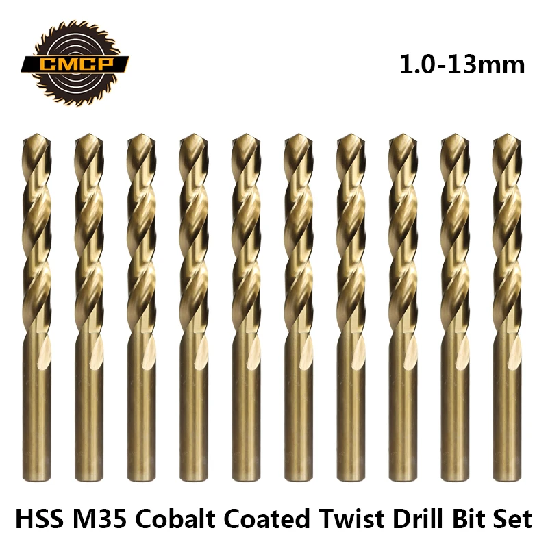 CMCP 1.0-13mm Cobalt Coated Twist Drill Bit Set HSS M35 Gun Drill Bit For Wood/Metal Hole Cutter Power Tools