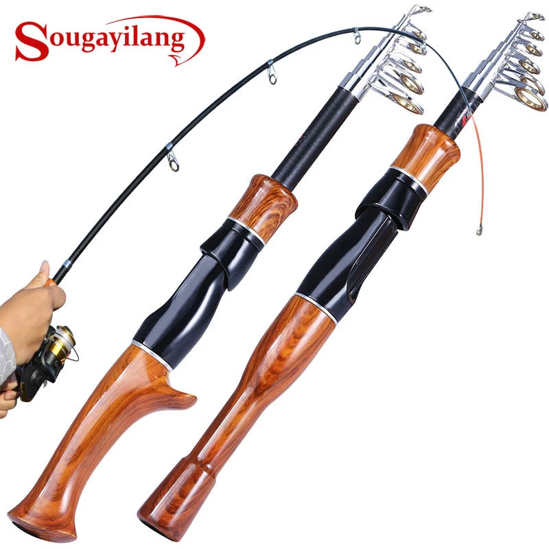 Sougayilang Telescopic Fishing Rod 1.6M Cork Handle Spinning/Casting Fishing Role Carbon Fiber Protable Travel Fishing Rod Pesca