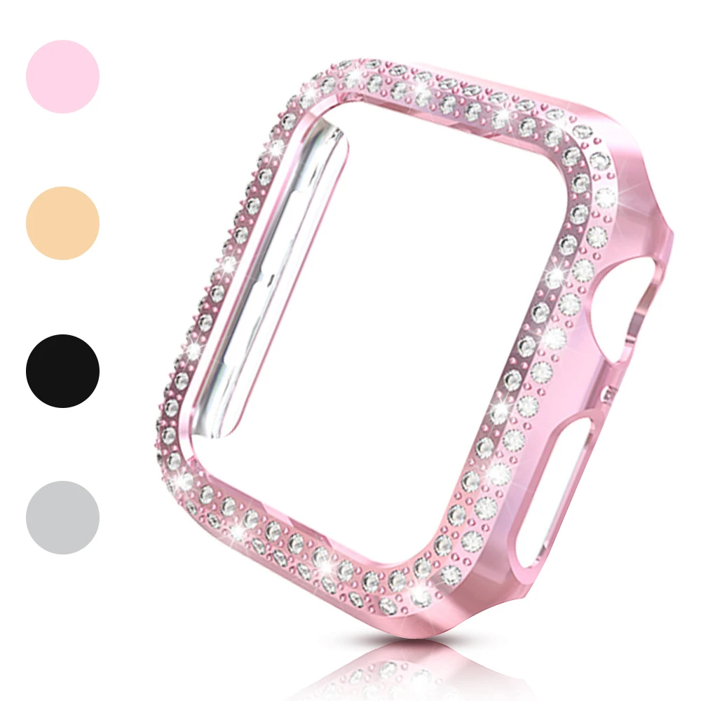 Luxury Bling 40mm 44mm 41mm 45mm 38/42mm Case for Apple Watch Series 7 6 SE 5 4 3 Cover PC Diamond Bumper for iWatch Accessories