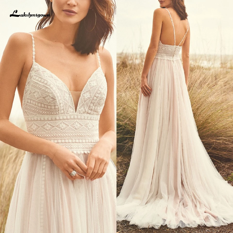 Lakshmigown Robe de Mariee Boho Wedding Dress Lace Bodice Elegant Bridal Dress Vestidos Beach Wedding Dress Spaghett Straps 2020