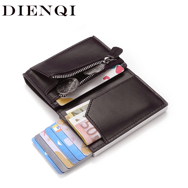 DIENQI Rfid Card Holder Men Wallet Money Bag Male Black Short Purse 2021 Zipper Small Trifold Thin Slim Mini Magic Wallet pop up