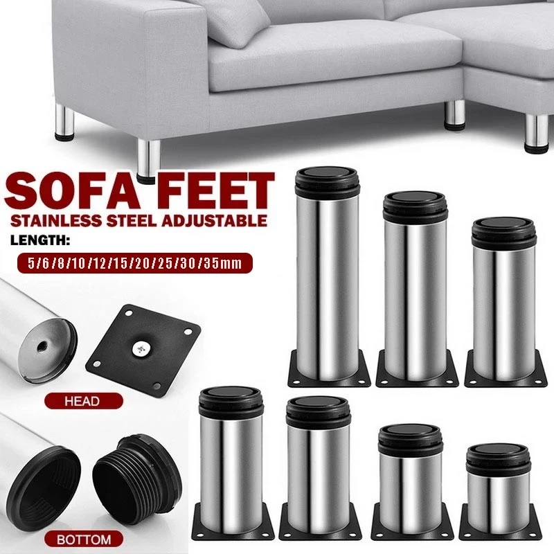 5-35cm adjustable stainless steel furniture Feet， Black Replacement Metal Feet，for Couch Cabinets TV Stands Cabinet Sofa Feets