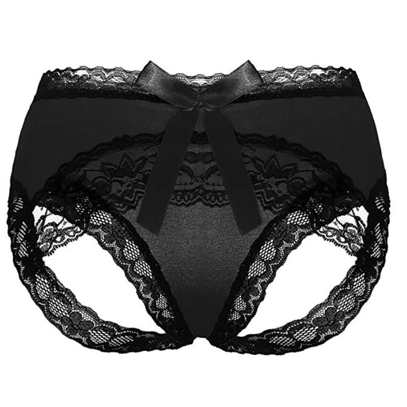 Lace Back Transaprent Panties Women Sexy Open Crotch Thongs For Sex Bow Briefs Culotte Femme Intimate Underwear