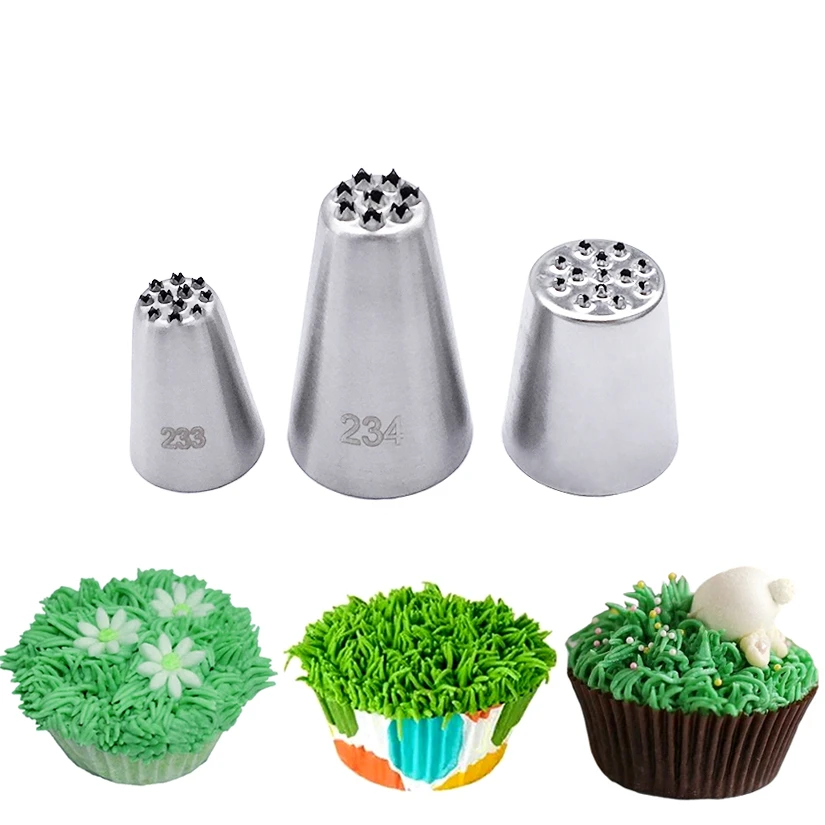 3 Pcs/set Stainless Steel Grass Tips Icing Piping Nozzles Fondant Cake Decorating Pastry Sets Tools