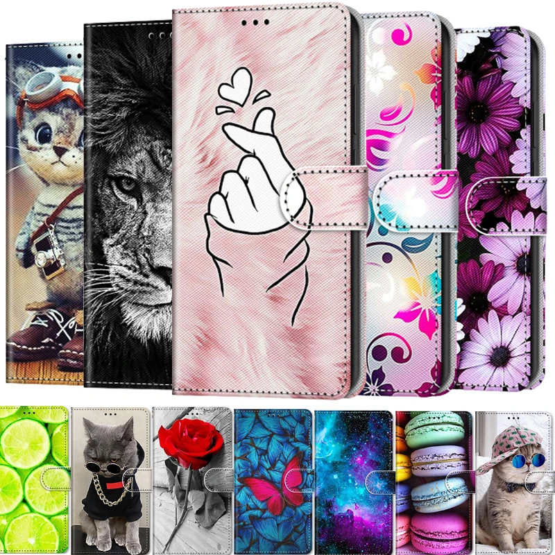Painted Leather Flip Phone Case For Huawei P10 P20 P30 P40 P8 P9 Lite 2017 Nova 7i Flower Wallet Card Holder Stand Book Cover