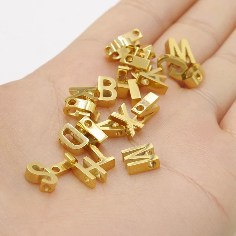 26Pcs Metal Gold Color Big Hole Alphabet Beads Necklace Pendant A-Z 26 Letter Beads Findings For DIY Jewelry Making Accessories