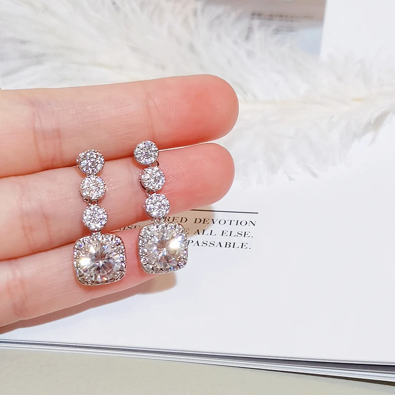 Luxury Long Earrings For Women Silver Color AAA+ Cubic Zirconia Drop Dangle Earrings Wedding Jewelry Bijoux for Brides