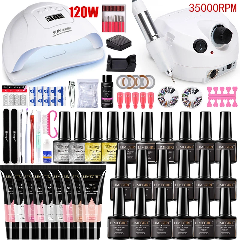 Nail Set 120/54W nail Lamp Nail Dryer 35000RPM Nail drill Machine Nail Extensions Quick Building Gel Nail Polish Manicure set