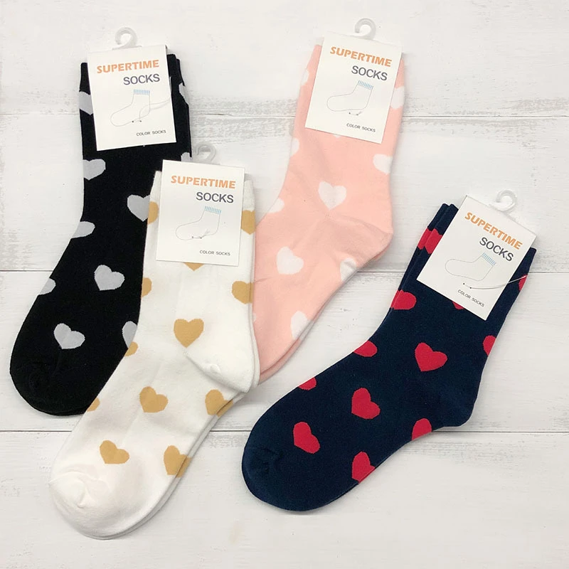 Women's Socks Women Cute Love Heart Cotton Harajuku Girl Female Happy Print Sock Free Dropshipping Supplier Calcetines Wholesale